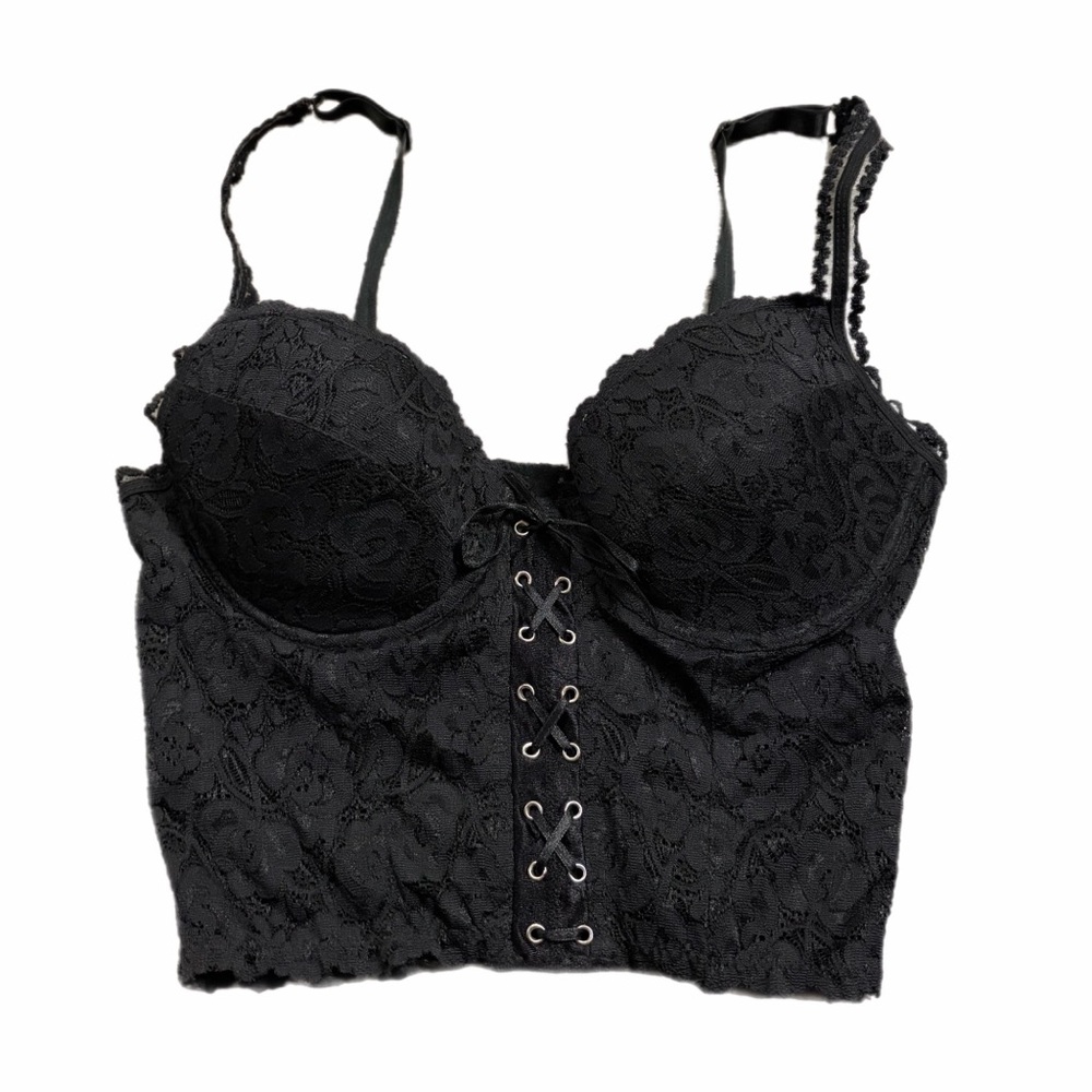 90s Italian Vintage Reality Lace Corset Bustier Top (Black) Size S/M